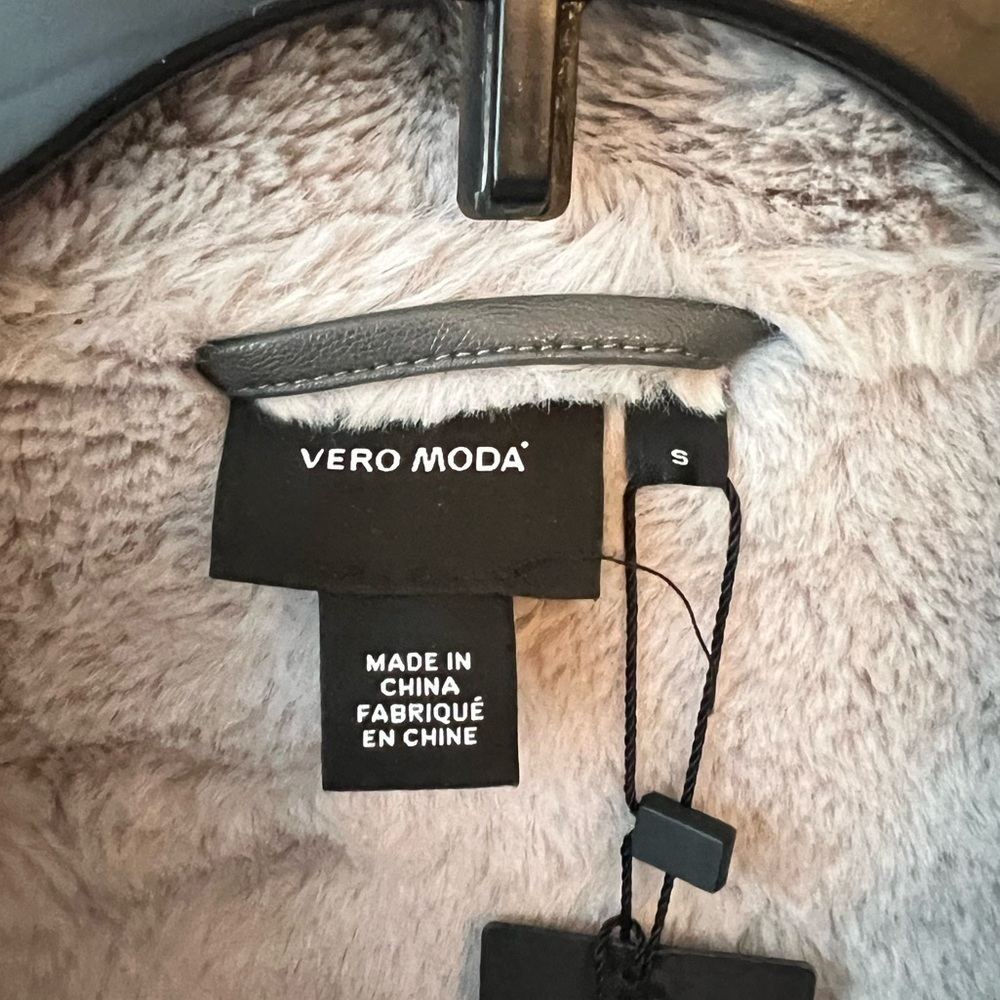 Vero Moda Aviator Jacket in Grey Wool with Faux Fur Trim Size S Brand New - Picture 7 of 11